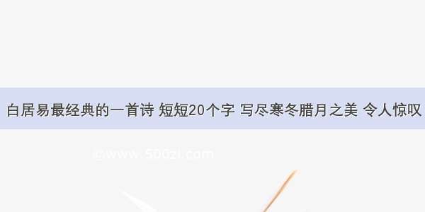 白居易最经典的一首诗 短短20个字 写尽寒冬腊月之美 令人惊叹