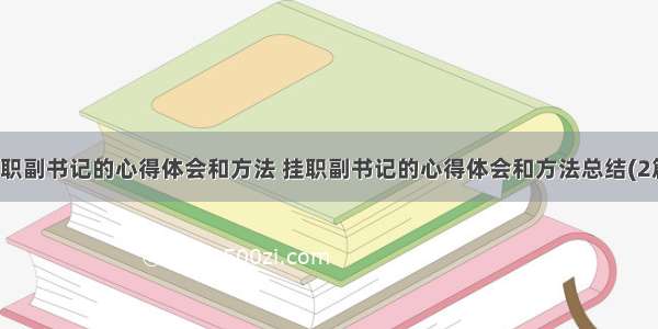 挂职副书记的心得体会和方法 挂职副书记的心得体会和方法总结(2篇)