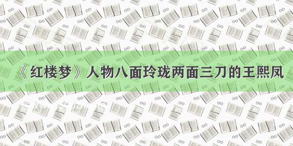 《红楼梦》人物八面玲珑两面三刀的王熙凤