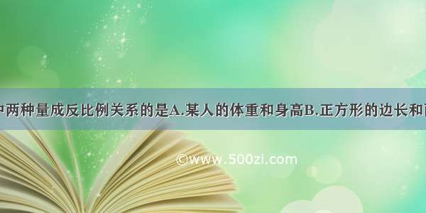 下面各选项中两种量成反比例关系的是A.某人的体重和身高B.正方形的边长和面积C.圆的面