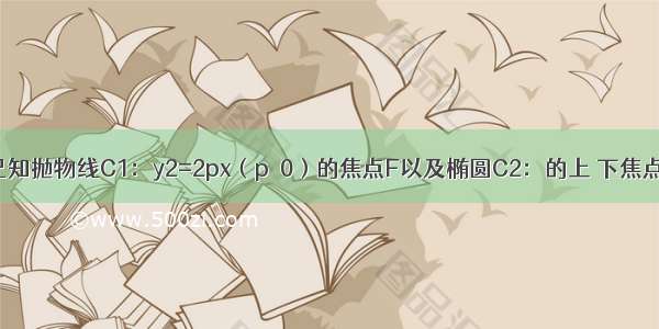 解答题已知抛物线C1：y2=2px（p＞0）的焦点F以及椭圆C2：的上 下焦点及左 右