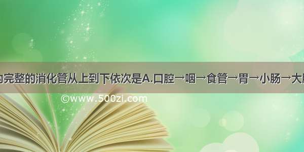 单选题人体内完整的消化管从上到下依次是A.口腔→咽→食管→胃→小肠→大肠→肛门B.食