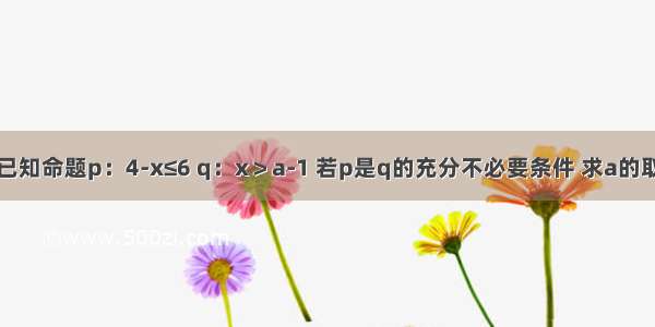 解答题已知命题p：4-x≤6 q：x＞a-1 若p是q的充分不必要条件 求a的取值范围