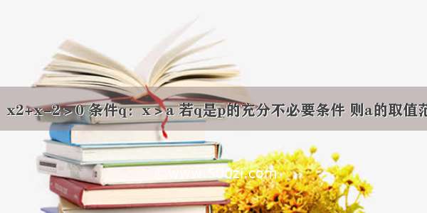 已知条件p：x2+x-2＞0 条件q：x＞a 若q是p的充分不必要条件 则a的取值范围可以是A.