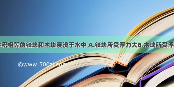 单选题将体积相等的铁块和木块浸没于水中 A.铁块所受浮力大B.木块所受浮力大C.铁块