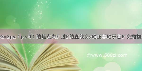 已知抛物线y2=2px（p＞0）的焦点为F 过F的直线交y轴正半轴于点P 交抛物线于A B两点