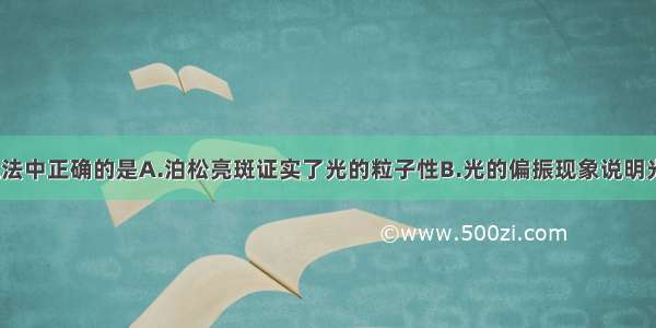 单选题下列说法中正确的是A.泊松亮斑证实了光的粒子性B.光的偏振现象说明光是一种纵波C