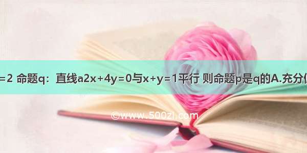 已知命题p：a=2 命题q：直线a2x+4y=0与x+y=1平行 则命题p是q的A.充分但不必要条件B.