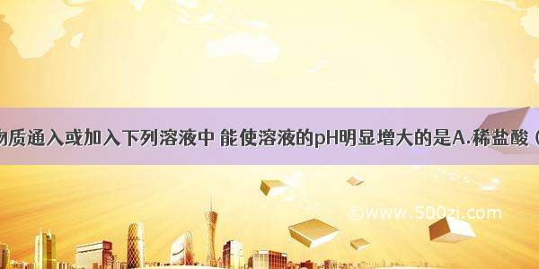 将括号中的物质通入或加入下列溶液中 能使溶液的pH明显增大的是A.稀盐酸（氢氧化钠溶