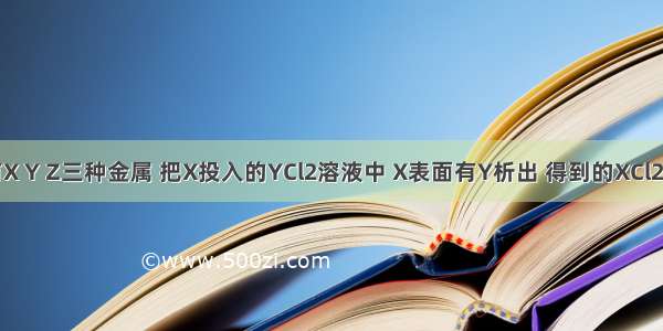 有X Y Z三种金属 把X投入的YCl2溶液中 X表面有Y析出 得到的XCl2溶