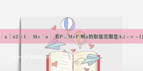 已知集合P=｛x︱x2≤1｝ M=｛a｝.若P∪M=P 则a的取值范围是A.(-∞ -1]B.[1 +∞）C