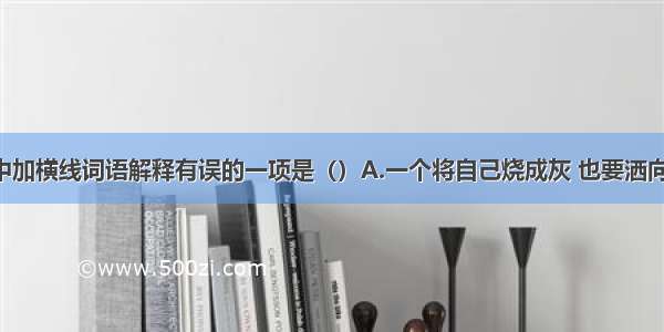 下列各句中加横线词语解释有误的一项是（）A.一个将自己烧成灰 也要洒向大地 为生