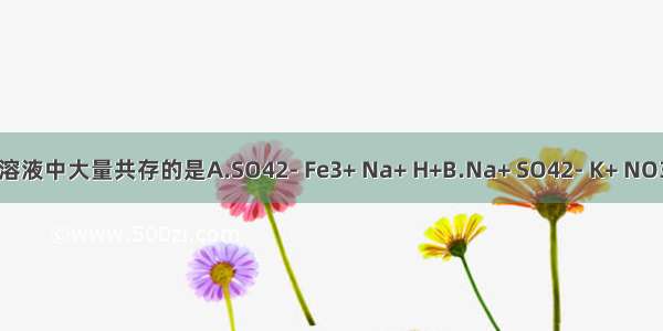 下列离子能在pH=11的无色溶液中大量共存的是A.SO42- Fe3+ Na+ H+B.Na+ SO42- K+ NO3-C.Cl- K+ SO42- Mg2+D.B