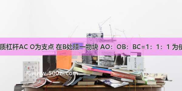 如图所示 轻质杠杆AC O为支点 在B处挂一物块 AO：OB：BC=1：1：1 为使杠杆在水平