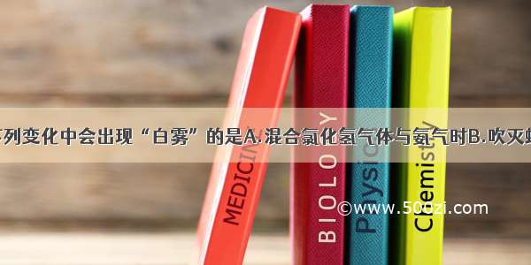 单选题下列变化中会出现“白雾”的是A.混合氯化氢气体与氨气时B.吹灭蜡烛时C.