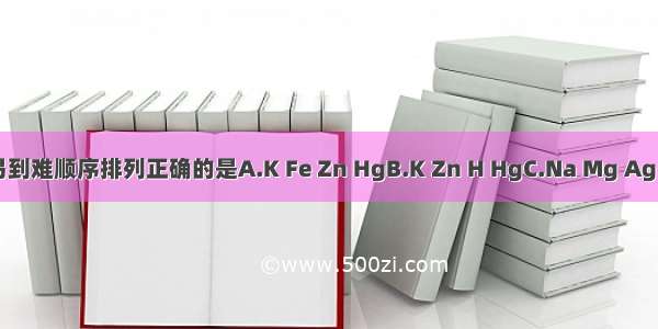 列按失电子能力由易到难顺序排列正确的是A.K Fe Zn HgB.K Zn H HgC.Na Mg Ag HgD.Zn Ag Cu Hg