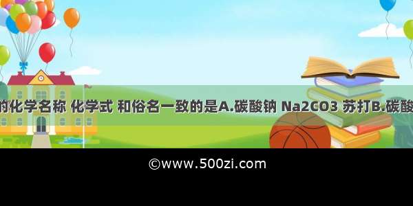 下列物质的化学名称 化学式 和俗名一致的是A.碳酸钠 Na2CO3 苏打B.碳酸钙 CaCO3