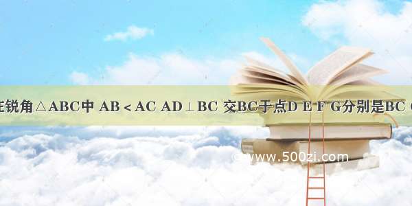 如图所示 在锐角△ABC中 AB＜AC AD⊥BC 交BC于点D E F G分别是BC CA AB的中