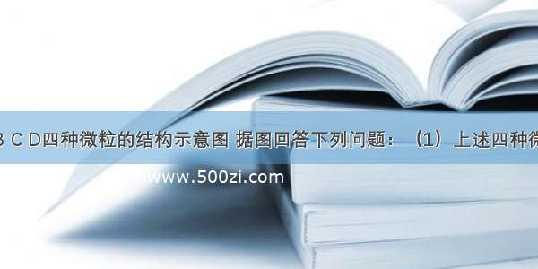 下图是A B C D四种微粒的结构示意图 据图回答下列问题：（1）上述四种微粒中属于