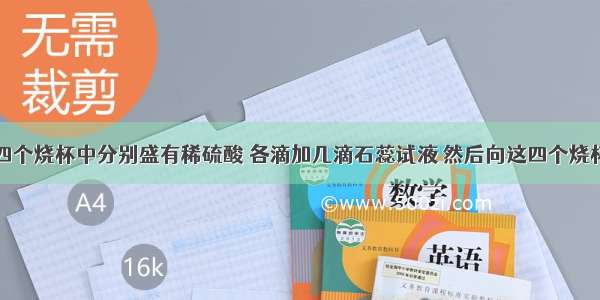 单选题在四个烧杯中分别盛有稀硫酸 各滴加几滴石蕊试液 然后向这四个烧杯中分别加