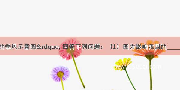 读&ldquo;我国的季风示意图&rdquo; 回答下列问题：（1）图为影响我国的______（冬 夏）季风 