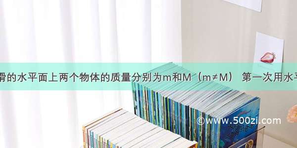 如图所示 光滑的水平面上两个物体的质量分别为m和M（m≠M） 第一次用水平推力F1推木