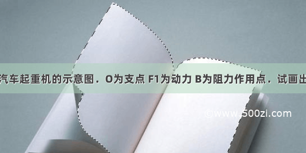 如图是液压汽车起重机的示意图．O为支点 F1为动力 B为阻力作用点．试画出动力F1的力