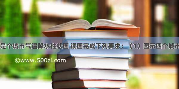 如图是我国是个城市气温降水柱状图 读图完成下列要求：（1）图示四个城市中 1月平均