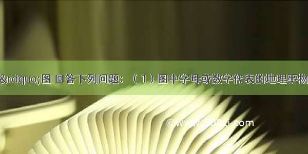 读“亚洲地区”图 回答下列问题：（1）图中字母或数字代表的地理事物名称是：A______