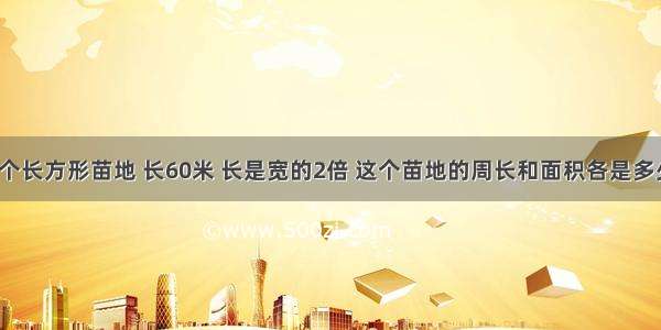 一个长方形苗地 长60米 长是宽的2倍 这个苗地的周长和面积各是多少？