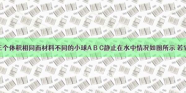 单选题三个体积相同而材料不同的小球A B C静止在水中情况如图所示 若它们所受