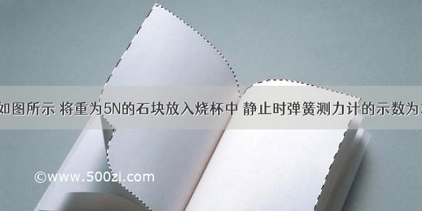 填空题如图所示 将重为5N的石块放入烧杯中 静止时弹簧测力计的示数为3N 石块