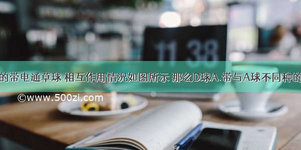 四个悬挂着的带电通草球 相互作用情况如图所示 那么D球A.带与A球不同种的电荷B.带与