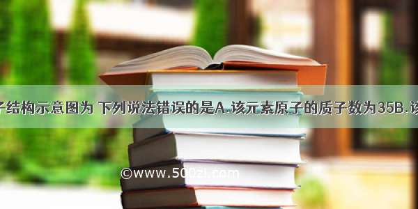 某元素的原子结构示意图为 下列说法错误的是A.该元素原子的质子数为35B.该元素属于金