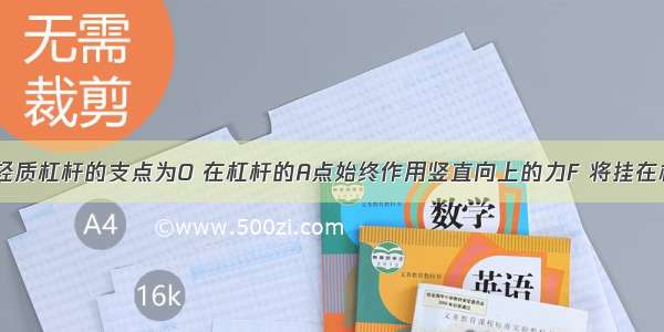 如图所示 轻质杠杆的支点为O 在杠杆的A点始终作用竖直向上的力F 将挂在杠杆中点重