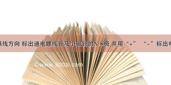 根据图中磁感线方向 标出通电螺线管及小磁针的N S极 并用“+” “-”标出电源的正负极．