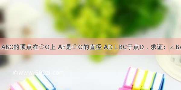 如图 已知△ABC的顶点在⊙O上 AE是⊙O的直径 AD⊥BC于点D．求证：∠BAE=∠CAD．