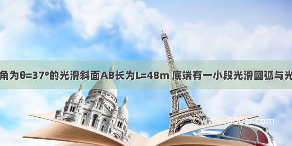 如图所示 倾角为θ=37°的光滑斜面AB长为L=48m 底端有一小段光滑圆弧与光滑水平面BC