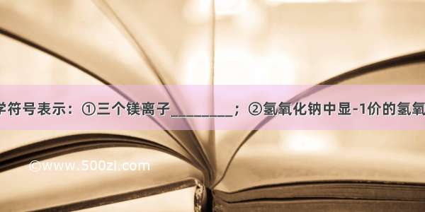 用数字和化学符号表示：①三个镁离子________；②氢氧化钠中显-1价的氢氧根________．