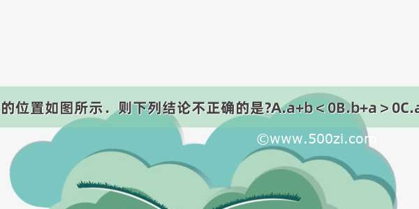 已知a b c三个数的位置如图所示．则下列结论不正确的是?A.a+b＜0B.b+a＞0C.a+b＞0D.a+c＜0