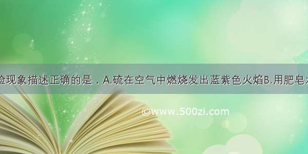 下列有关实验现象描述正确的是．A.硫在空气中燃烧发出蓝紫色火焰B.用肥皂水区别硬水和