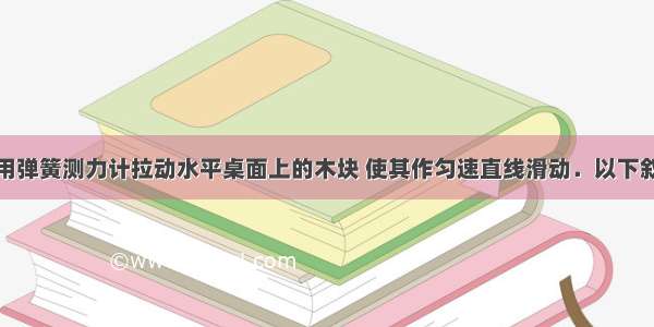 如图所示．用弹簧测力计拉动水平桌面上的木块 使其作匀速直线滑动．以下叙述中的两个