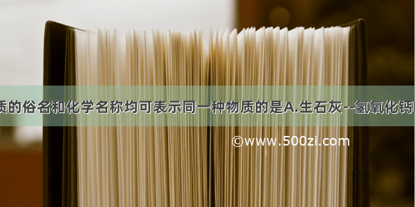 下列各组物质的俗名和化学名称均可表示同一种物质的是A.生石灰--氢氧化钙B.酒精--乙醇