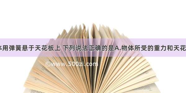 如图 一物体用弹簧悬于天花板上 下列说法正确的是A.物体所受的重力和天花板拉弹簧的