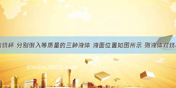 三个相同的烧杯 分别倒入等质量的三种液体 液面位置如图所示 则液体对烧杯底压强大