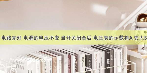 如图所示 电路完好 电源的电压不变 当开关闭合后 电压表的示数将A.变大B.变小C.不