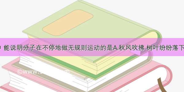 下列事例中 能说明分子在不停地做无规则运动的是A.秋风吹拂 树叶纷纷落下B.街道上车