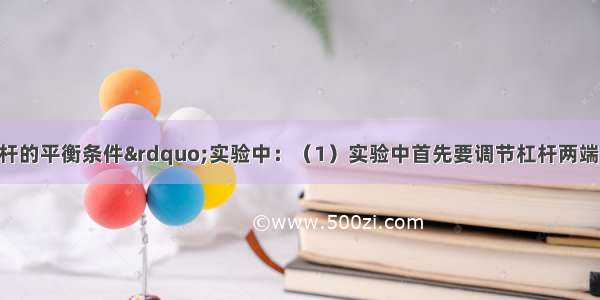 在研究&ldquo;杠杆的平衡条件&rdquo;实验中：（1）实验中首先要调节杠杆两端的平衡螺母 其作用