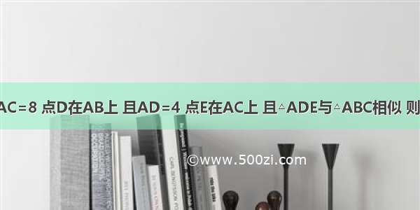 △ABC中 AB=10 AC=8 点D在AB上 且AD=4 点E在AC上 且△ADE与△ABC相似 则AE的长为________．