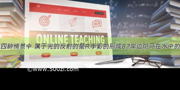 如图所示的四种情景中 属于光的反射的是A.手影的形成B.?岸边斑马在水中的倒影C.筷子